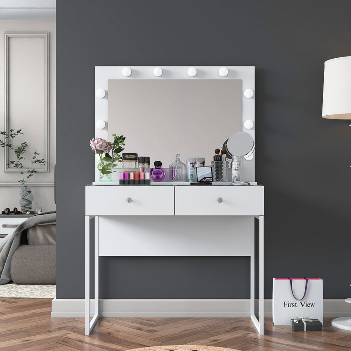 Hanah Home Mesa de Maquillaje con 10 focos, Blanca Hanah Home Mesa de Maquillaje con 10 focos, Blanca